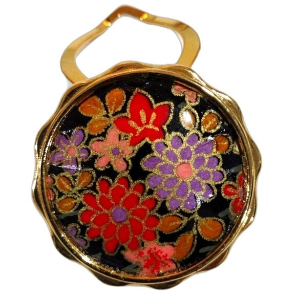 Scarf Clip - Colorful Gold tone Floral Design Pendant 1.5" Women's Accessories - Picture 4 of 8